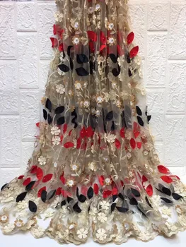 

3D Applique Net Lace Fabric African Nigerian 3D Big Flower Embroidered Guipure Laces For Women Wedding Fabric