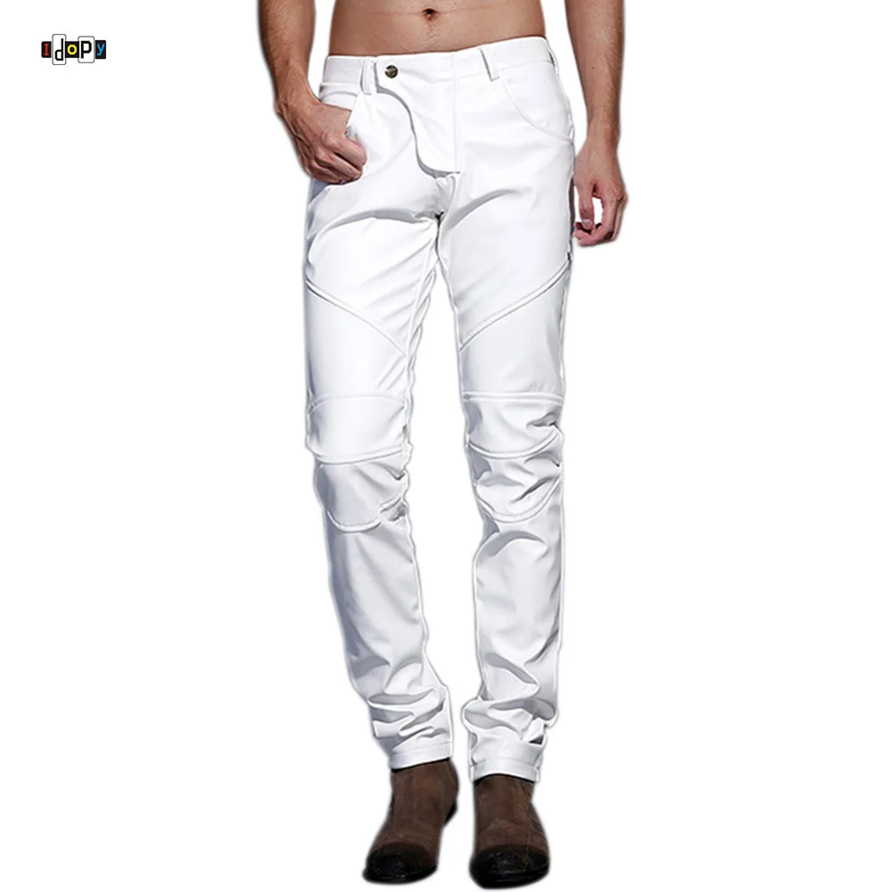 white faux leather pants