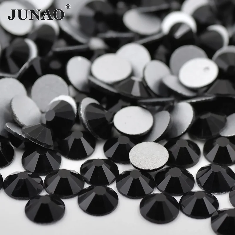 JUNAO ss6 ss8 ss12 ss16 ss20 черные кристаллы с плоской задней поверхностью Стразы для