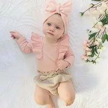 Для новорожденных комплект детской одежды для маленьких девочек с цветочным принтом Детские Костюмы трикотажные футболки+ лук бирюзовые Шорты наряды