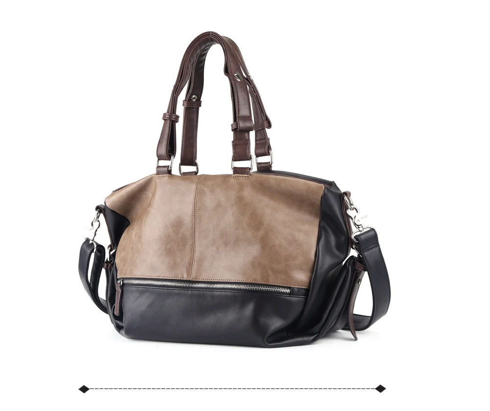 

New Men's Patchwork PU Leather Handbag Vintage Messenger Bag Travel Shoulder Bags Large Capacity Male Totes Bolsa