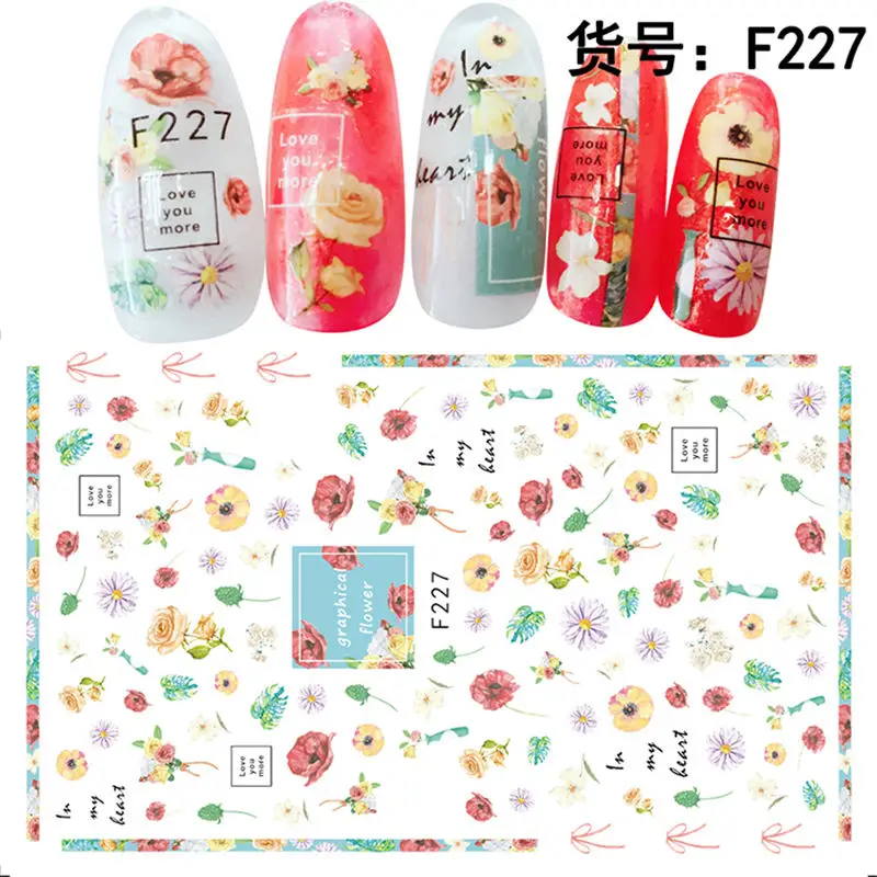 1 Sheet Pink Plum/Garden Flowers/Dande 3D Embossed Nail Sticker Flower Adhesive DIY Manicure Slider Nail Art Tips