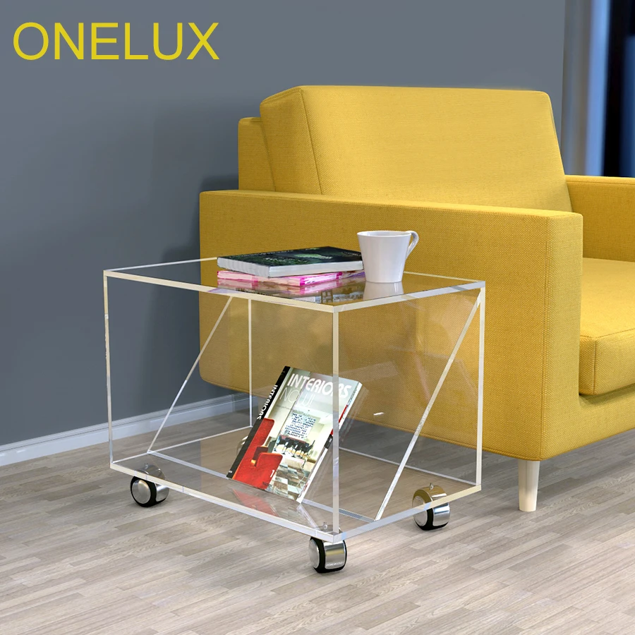 Clear Acrylic Occasional Accent Sofa Table On Wheels,Lucite Rolling End MagazineTables Clear Acrylic Occasional Accent Sofa Table On Wheels,Lucite Rolling End MagazineTables