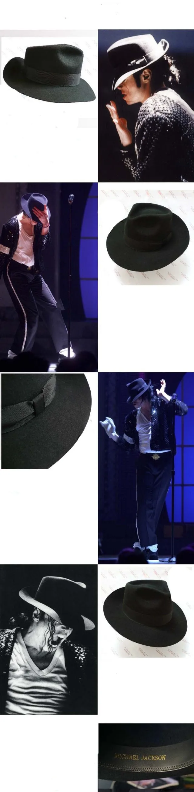 WOW 2pcs MICHAEL JACKSON White&Black Hats Fedora Smooth Criminal&Billie Jean Classic Fedora with name