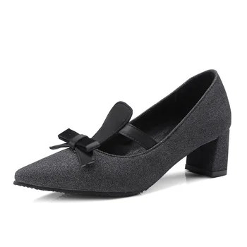

18 years early spring new single shoes bowknot sequins pointed thick with high with 31 - size 43 yards shoes 1836