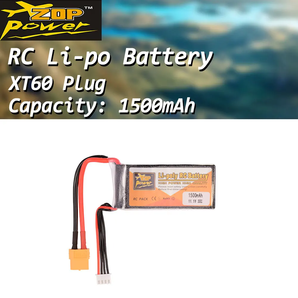 

ZOP Power 11.1V 1500mAh 30C 3S Lipo Battery XT60 Plug Rechargeable For RC Racing Drone Helicopter Quadcopter Car Boat