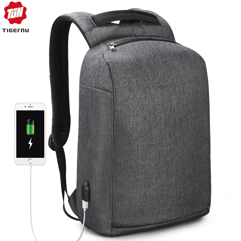 

Tigernu 2019 Casual High Quality Waterproof Men Backpack 15.6"Laptop Anti theft With USB Male Mochilas Fashion School Backpack