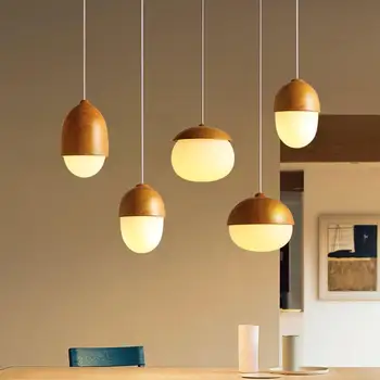 

Nuts Acorn Small Mushrooms hanging lamp glass Milky Ball Wood grain Iron modern pendant lamp led Pine cone pendant light lw41724