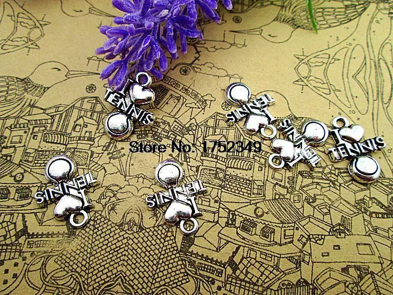 

15 шт.-i love tennis charms, античное тибетское серебро i love tennis Charms 14x14mm