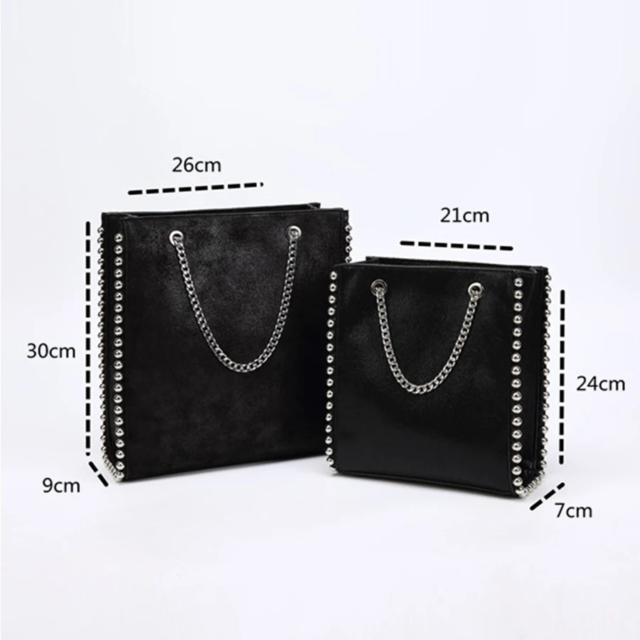 Bolso de mano Retro de gran capacidad para mujer, bolso de hombro con remaches de cadena de moda, bolso de cuero de Pu para mujer, bolso de Color sólido de Bolso de mano Retro de gran capacidad para mujer, bolso de hombro con remaches de cadena de moda, bolso de cuero de Pu para mujer, bolso de Color sólido de