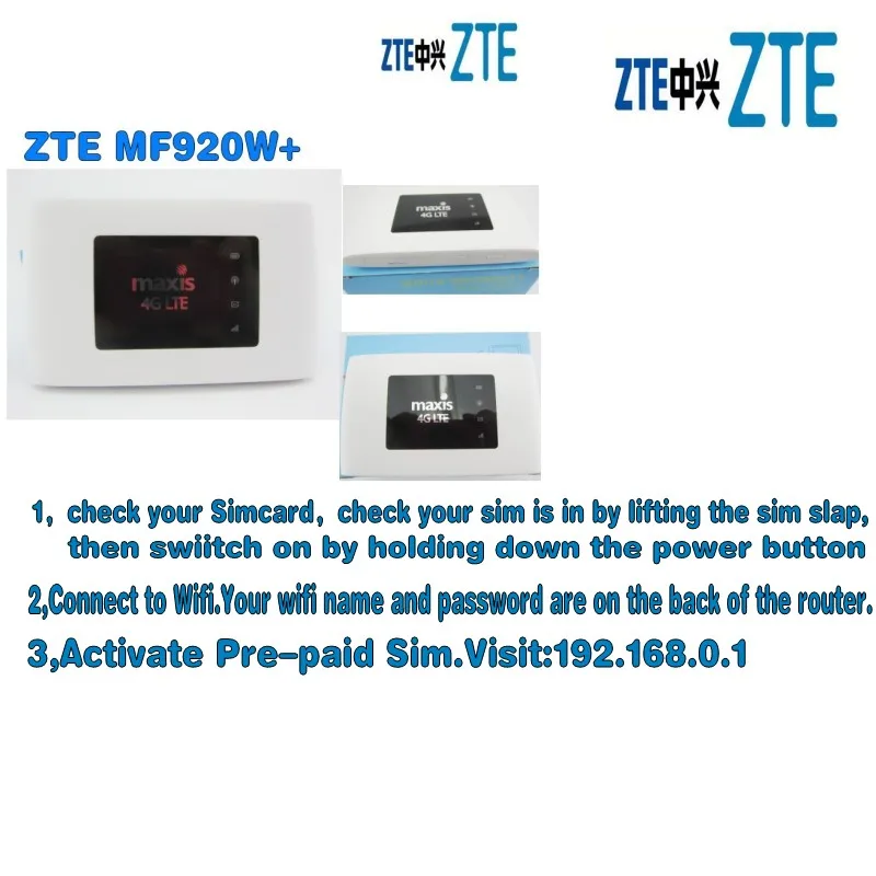 

ZTE UNLOCKED MF920 MF920w Maxis logo 4G FDD/TDD-LTE Wifi Router Max Up 32 Devices