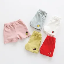 Мальчик и хлопковые шорты для девочек с Хлопковая одежда с вышивкой фрукты Лето мужской и для малышки детские шорты