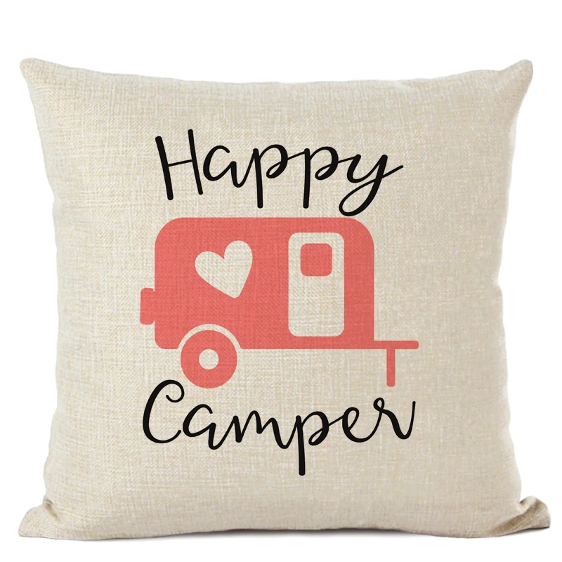 Happy Camper наволочка для подушки, декоративные подушки для дома, сада, наволочка, льняные подарки, Cojines Decorativos Para Sof