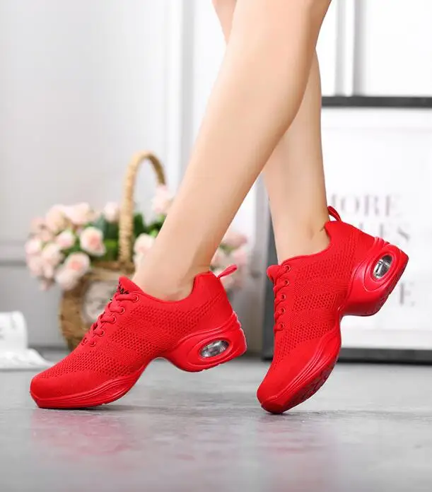 Akexiya женские хип-хоп танцевальные кроссовки с воздушной подушкой из дышащей сетки, женские красные спортивные танцевальные кроссовки, обувь для учителя джаза, латинских танцев