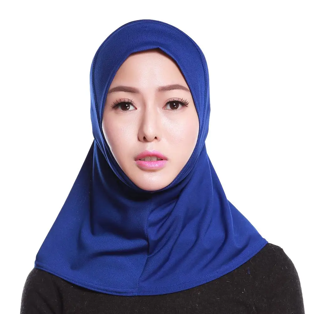 Мусульманская женская кепка с полным покрытием, хиджаб, мини шарф, головной убор, тюрбан, шапка, головной убор, исламский шарф, сплошной цвет, головной платок Amira Ninja - Цвет: 04 blue