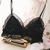 Hot Underwear Starry Women Bra Set Printing Full Lace Triangle Cup Wire Free Lovely Girl Intimates Sexy Bralette Panties Set ► Photo 3/5