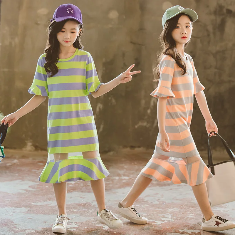 

Kids Dress for Girls 6 8 10 12 14 Years 2019 Summer Teenagers Girl Children Stripe Princess Dress School Casual Costumes Clothes