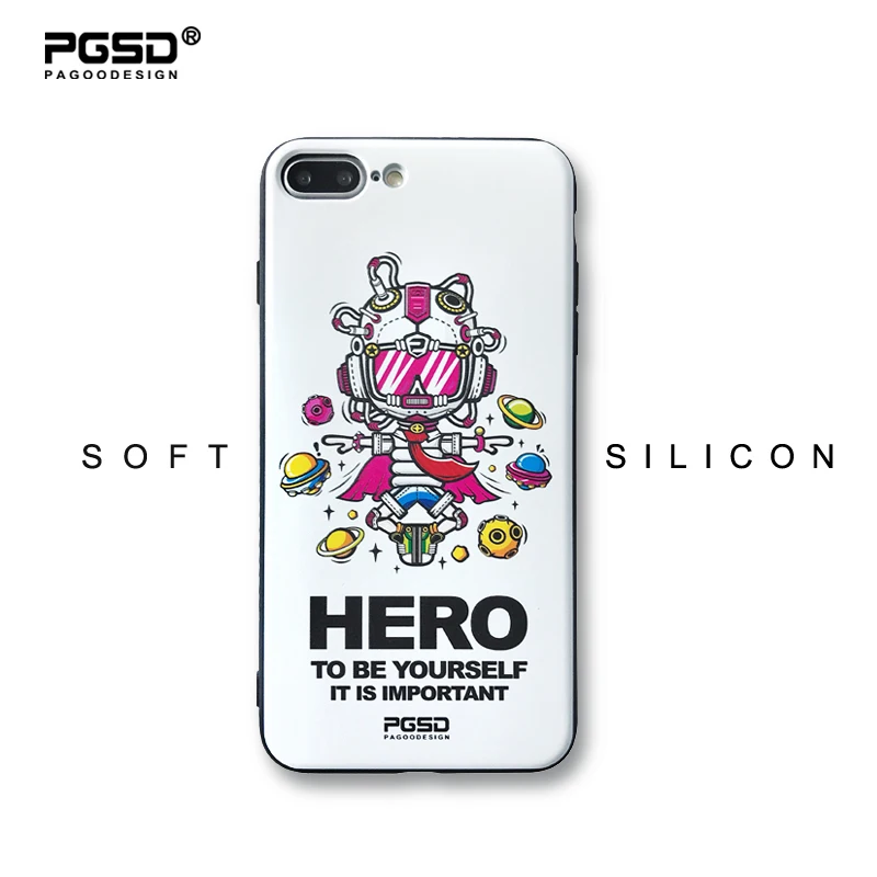 

PGSD Original Personality FashCute Cartoon Astronaut Relief Soft TPU Painted Phone Back Cover for iPhone 6s 7 8Plus white Case