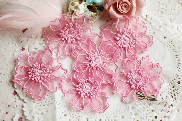 

20pcs 5.5cm 2.16" wide rose 3D organza embroidery lace appliques patches L14M22