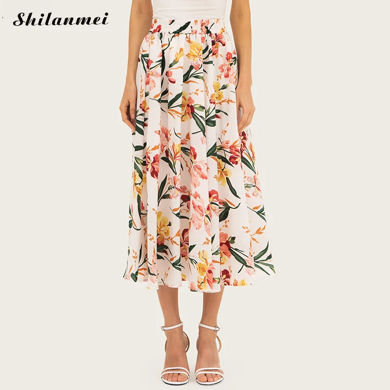 

Women Summer Hight Waist Flower Floral Printed Skirts 2019 New Fashion Long Casual Boho Party Beach Causal Maxi Skirt Vestido