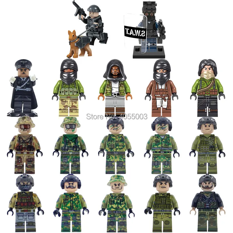 

Legoings Military War Soldiers Figures Special Forces Buildings Blocks Modern Police With Shield Gun Weapon Legoing Technic Toys