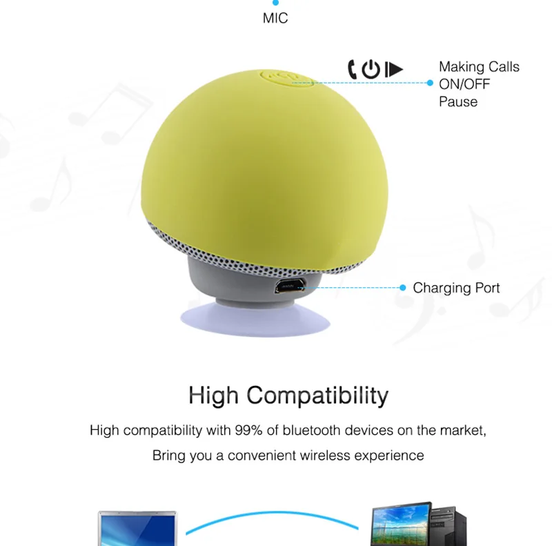 Mini Bluetooth Speaker Waterproof Mushroom Wireless Music HiFi Stereo Subwoofer Hands Free For USB For Phone Android IOS PC1