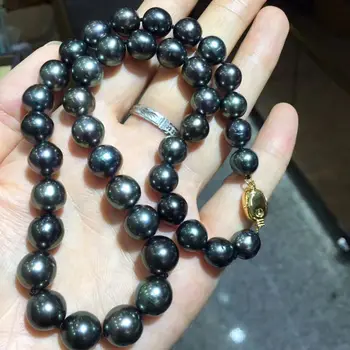 شراءضخم 11-12 مللي متر ريال الطبيعية تاهيتي اللؤلؤ الأسود الرقبة 18inch