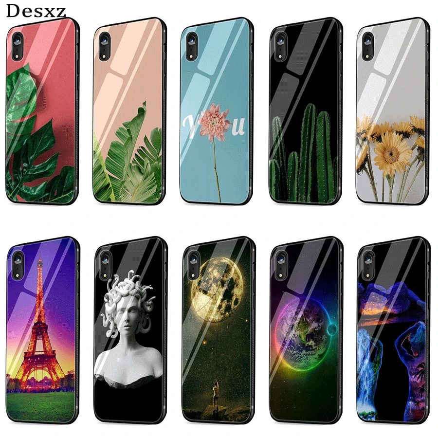 

Cell Phone Case Glass Palm Leaf Print For iPhone X XR XS Max 6 6s 7 8 Plus 5 5S SE Cover
