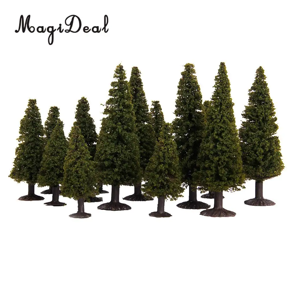 Boxed 15Pcs Multi Scale Cedar Model Trees Train Track Street Railway Building Diorama Scenery HO N Z