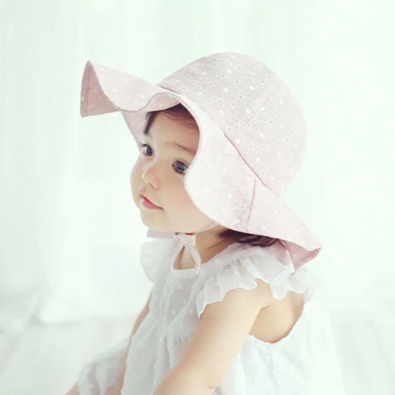 

Panama Korean Sun Hats Girl Wide Brimmed Cap Solid Beach Hat Photography Props Hollow Beanies Spring Autumn Baby Girls Clothing