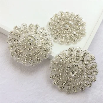 

10pcs/pack Handmade Silver Beaded Crystal Rhinestone Applique Patch by Sewing Hotfix for Bridal Belt Wedding Dress Headpieces