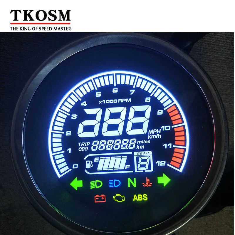 

TKOSM Universal New Retro Digital Motorcycle LED Speedometer Odometer Trotational Speed Oil Meter Water Temperature1-6 Gears