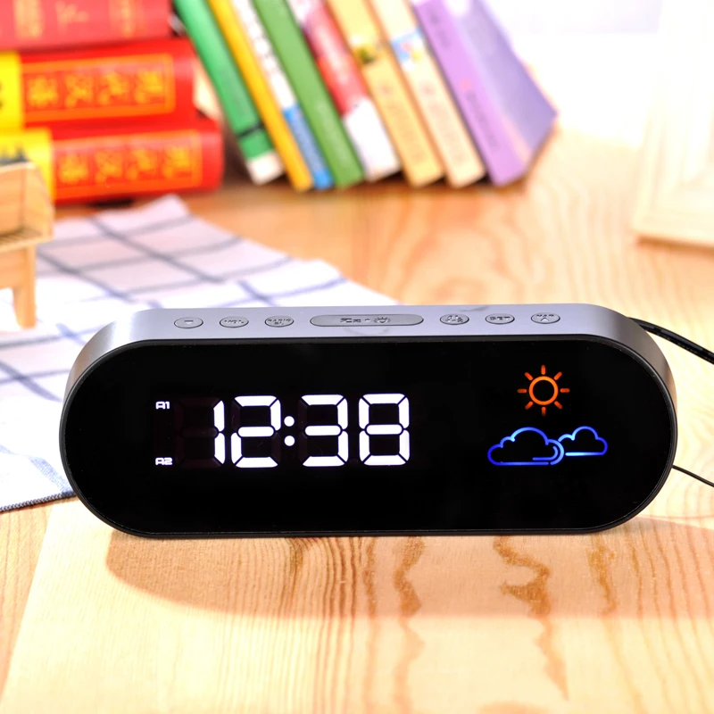 

Fashion weather forecast digital radio alarm clock LED electronic bedside clock Snooze Multi-function Backlight Alarm Clocks
