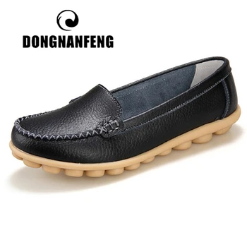 

DONGNANFENG Female Ladies Women Mother Genuine Leather Shoes Flats Loafers Slip On Moccasin Sapatos Femininos Size 41 42 XLZ-918