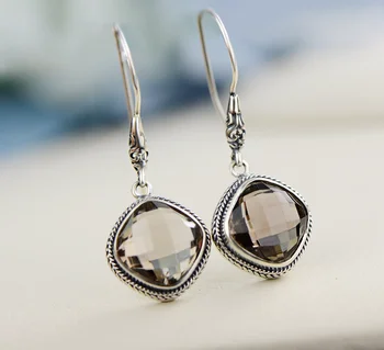 

925 Sterling Silver Jewelry Natural Smoky Quartz Dangling Earrings For Women Fine Jewelry Boucles D'Oreilles Argent 925