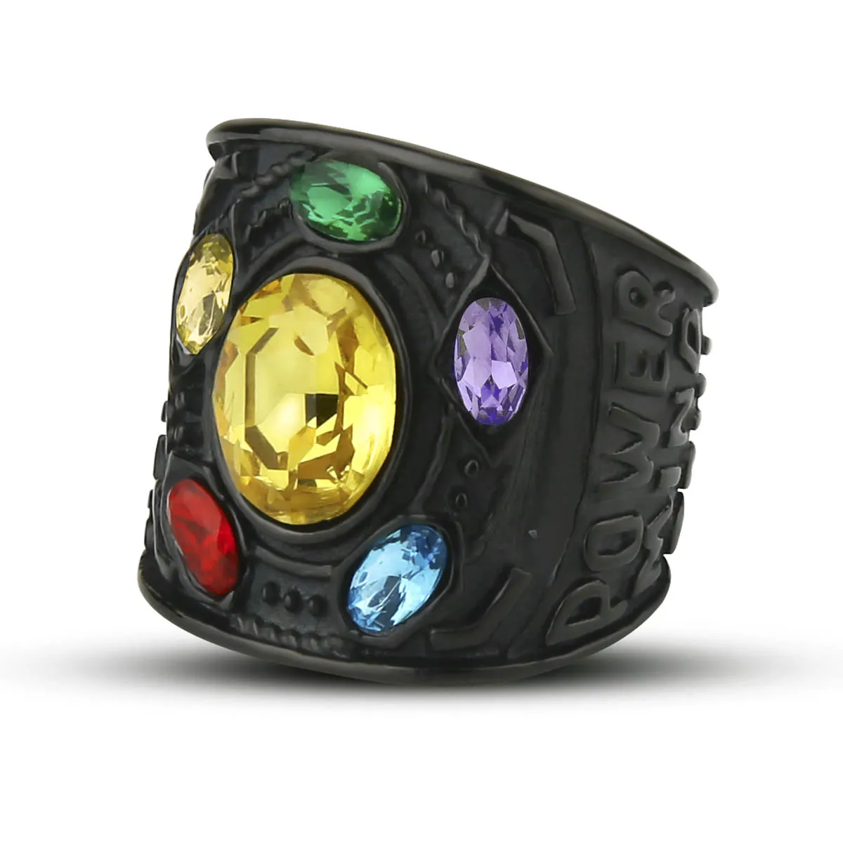 Men's Marvel Avengers thanos Ring Silver Infinite Power Gauntlet Crystal Ring for Men Stainless Steel Power Superhero Rings Man