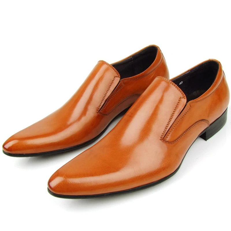 Модные Мужские модельные туфли; оксфорды из натуральной кожи; Лоферы без застежки; повседневные деловые мужские туфли; брендовая мужская Свадебная обувь - Цвет: Brown