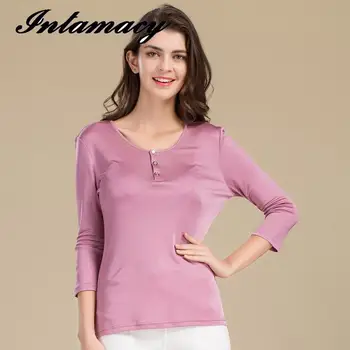 

New Silk Knitted Women's T-shirts, Seven Sleeves, 100% Silk, Ladies Sleeve Tops