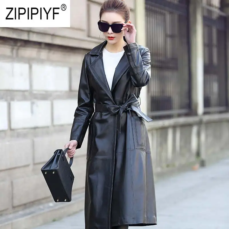 

2019 Autumn Fashion Women Coats Leather Long Sleeve Bow Bandage Pockets Turn Down Neck Black Jackets Casual Elegant Coats Z2034