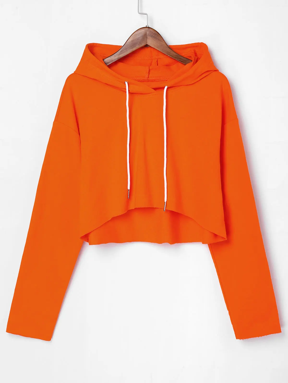 Kenancy Raw Hem Drop Shoulder Hoodie Women'S Solid Color Long Sleeve