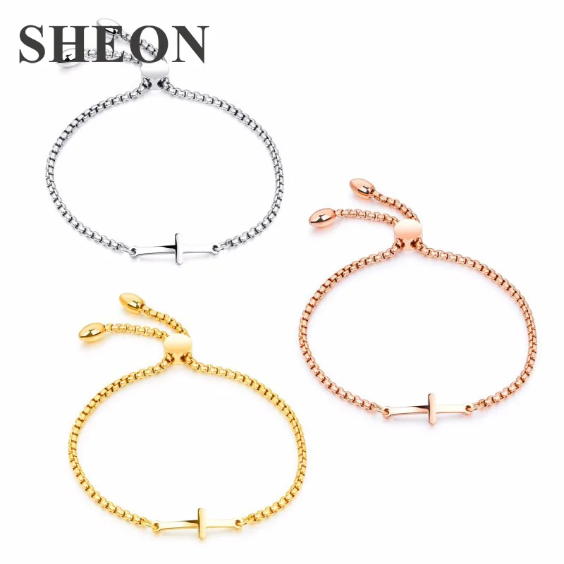 

SHEON High Quality 25cm Stainless Steel Bracelet & Bangle Personality Engraved Cross Adjustable Bracelets Jewelry for Birthday