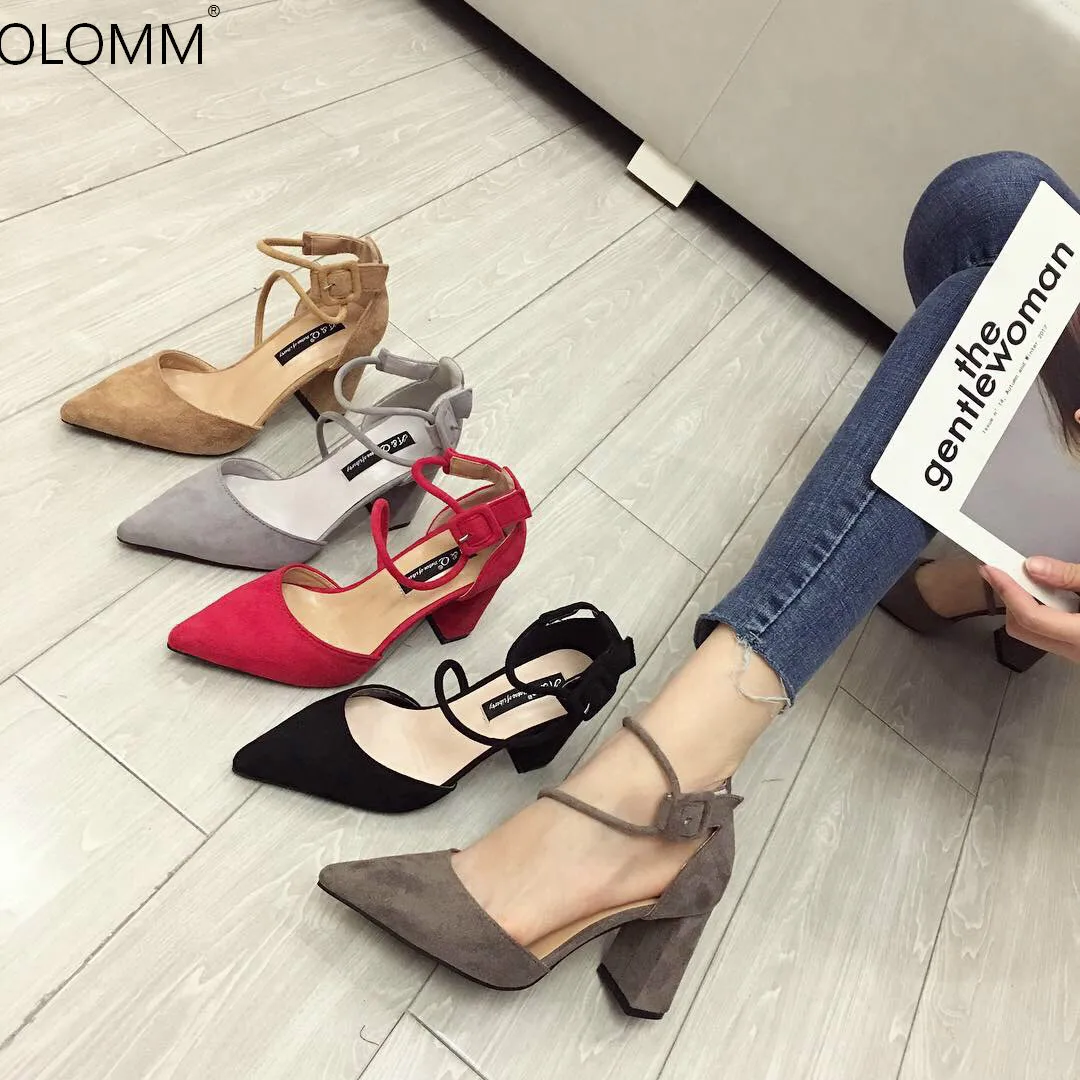 

Europe and The United States 2019 New Thick with Suede Ladies High Heel Sandals Fashion Red Wedding Shoes Zapatos De Mujer