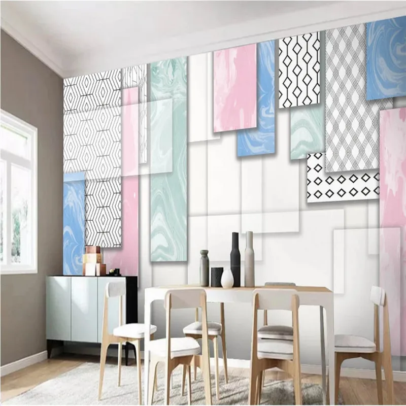 Современный минималистский дом Улучшенная настенная бумага 3D розовый абстрактный геометрический прямоугольник диван фон настенная