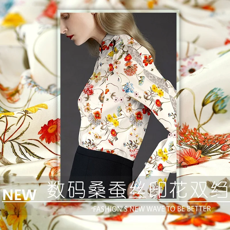 

High-end spring and summer new independent design pattern silk printing fabric spring and autumn silk shirt fabric