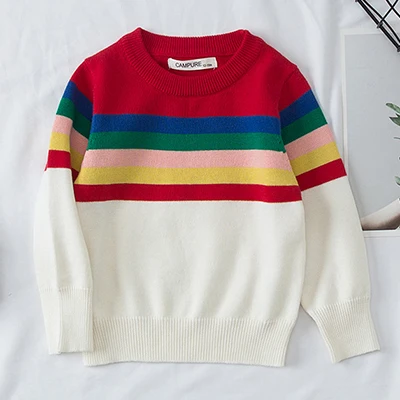 New Baby Girls Sweater Autumn Spring Kids Knitwear Boys Pullover Sweater Stripe Knitted Sweater Children's Clothing - Цвет: red