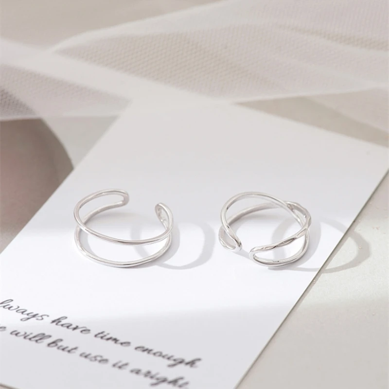 

925 Sterling Silver Simple Fresh Cutegeometry Temperament Personality Fashion Female Trendy Resizable Opening Rings SRI043