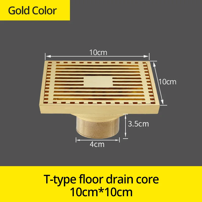 Стоки 10*10 см Твердый латунный хромированный Серебряный душ слив ванная комната квадратная крышка анти-запах волос фильтр балкон пол DrainBS-8109A - Цвет: Gold 811521K-T