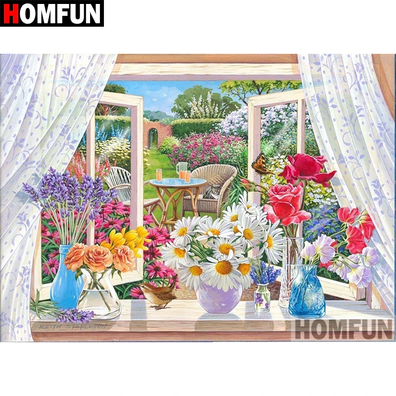 HOMFUN 5D DIY Алмазная картина полностью квадратная/круглая дрель &quotоконные цветы&quot