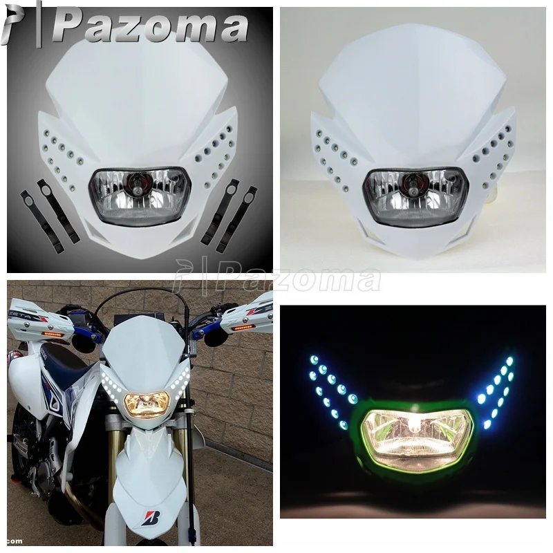 

PAZOMA Universal Motorcycle Streetfighter White Headlight Fairing Enduro Cross With LED Fairing For YAMAHA GSX ZXR YZF CBR R1CBF
