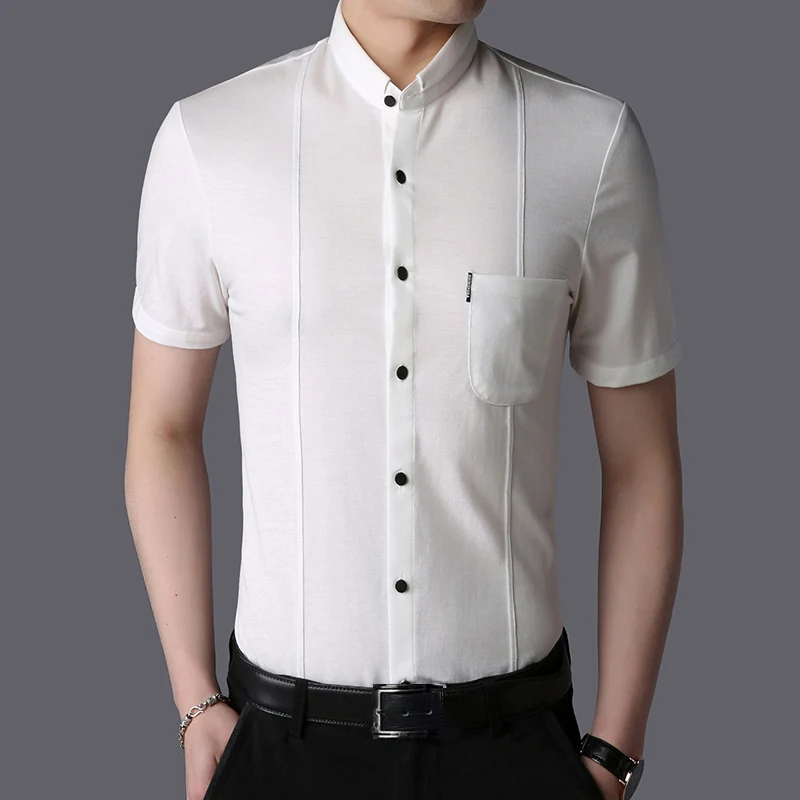 Liseaven Мужская рубашка Новая мужская Повседневная рубашка с коротким рукавом модная мужская рубашка Летняя Стильная однотонная мужская одежда - Цвет: Белый